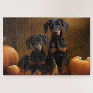 Puzzle Doberman Chiot Automne Citrouille de plaisir