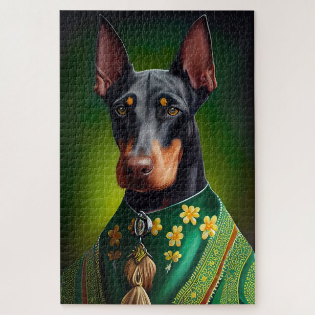 Puzzle Doberman Dog en tenue de la Saint Patrick (Vertical)