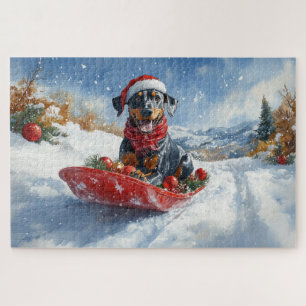 Puzzle Doberman en traîneau 'Laissez tomber la neige' Noë