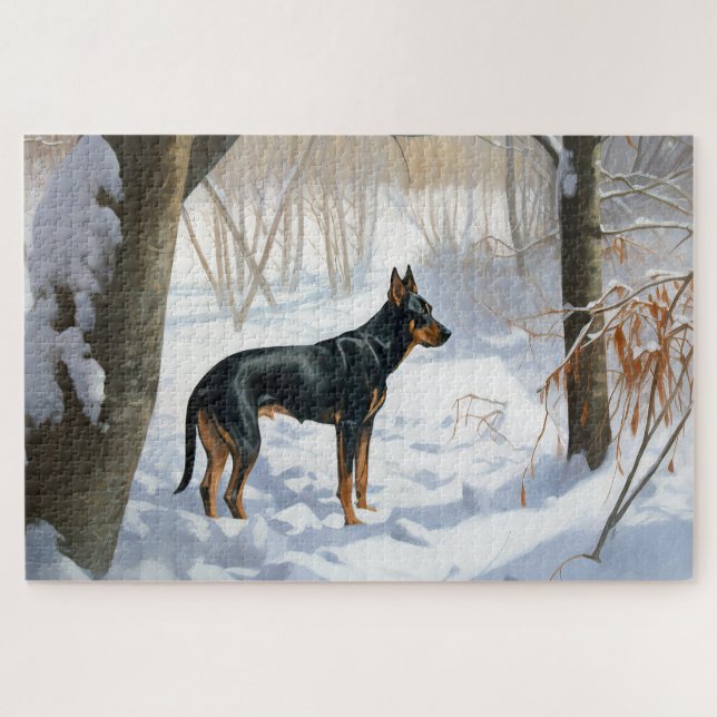 Puzzle Doberman Pinscher Laisser Neige Noël (Horizontal)