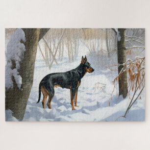 Puzzle Doberman Pinscher Laissez Tomber la Neige Noël