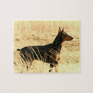 Puzzle Dobermann en roseaux secs peignant l'image