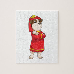 Puzzle Dog as Firefighter with Helmet