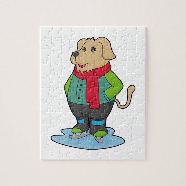 Puzzle Dog at Ice skating with Ice skates (Vertical)