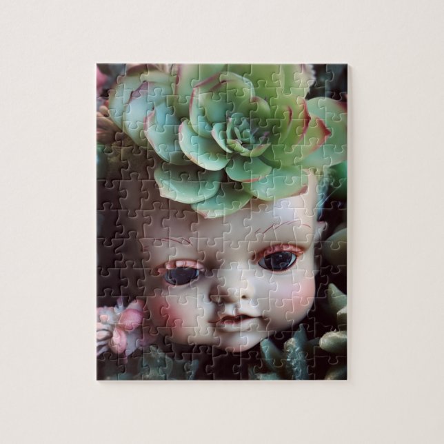 Puzzle Doll Head in the Succulent Garden (Vertical)