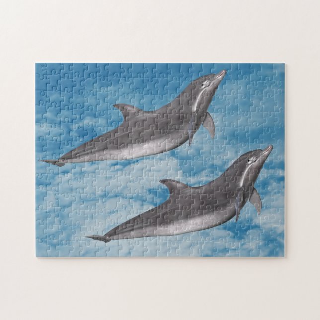 Puzzle Dolphins Ciel Bleu Nuages Blancs Nature Imaginaire (Horizontal)