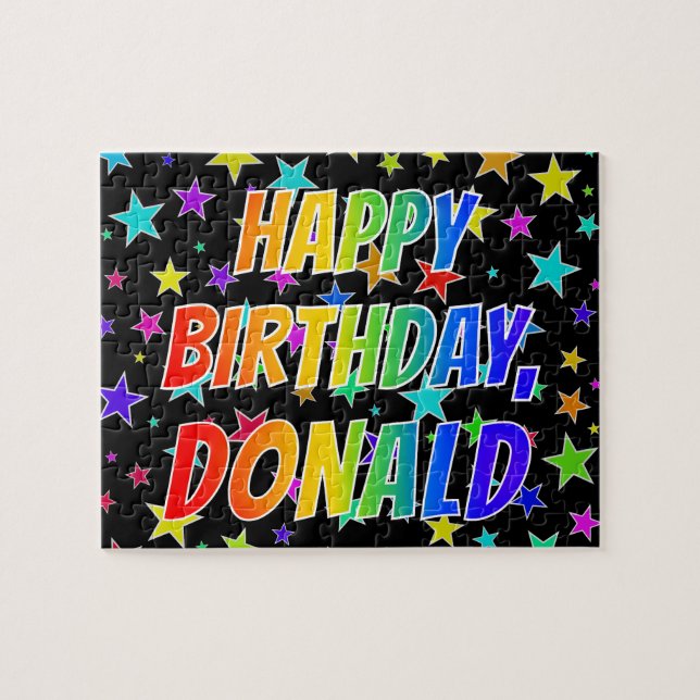 Puzzle "DONALD" Prénom, Amusant "HEUREUX ANNIVERSAIRE" (Horizontal)