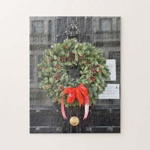 Puzzle Door with Christmas Wreath, London, England UK