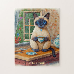 Puzzle Doux Chat Siamois et Casse-tête de Tasse à Thé