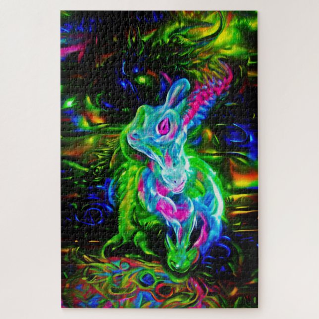 Puzzle Dragon de lapin psychédélique à Neon Imaginaire (Vertical)