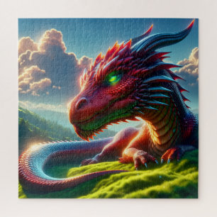 Puzzle Dragon de l'aube au repos, embrasé de cramoisi Fan