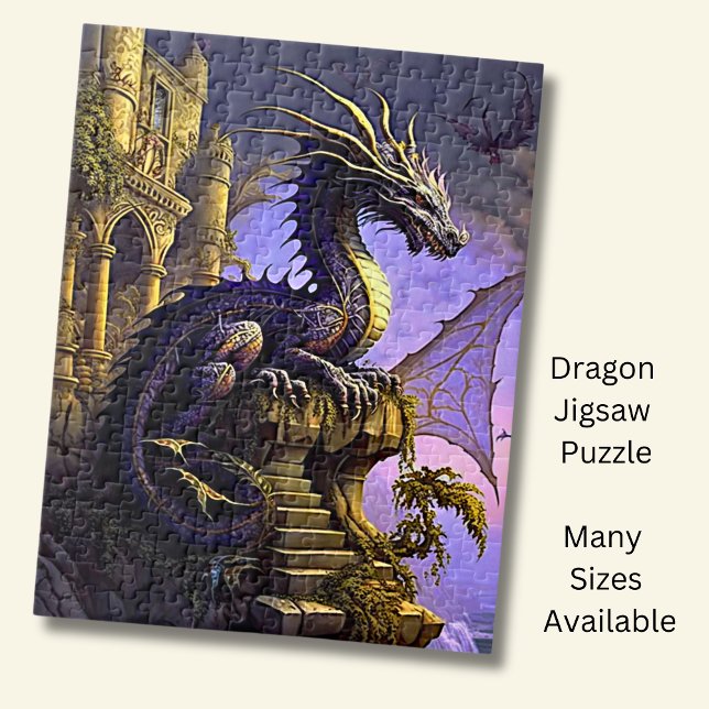Puzzle Dragon d'or violet sur les marches du château (Créateur téléchargé)