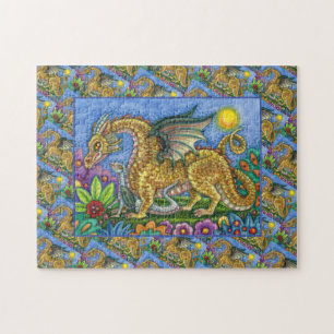 PUZZLE DRAGON MÉDIÉVAL & JEUNE, JARDIN D'ART FOLK COLORÉ