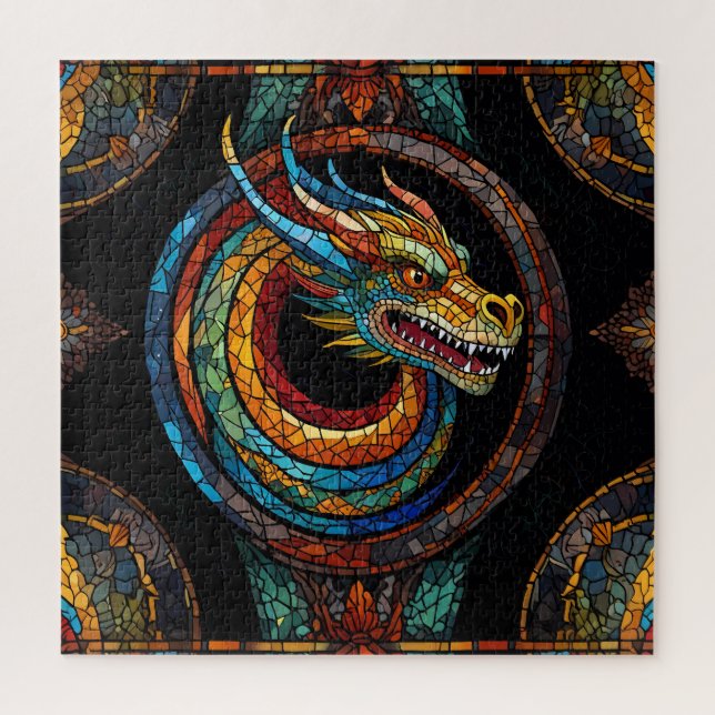 Puzzle Dragon Swirl en mosaïque multicolore (Vertical)