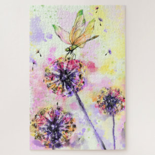 Puzzle Dragonfly and Dandelions - Peinture aquarelle