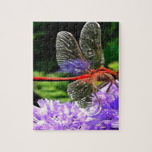 Puzzle Dragonfly rouge sur Violet Violet Fleurs