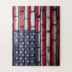 Puzzle Drapeau américain, drapeau sur les briques Jigsaw