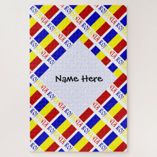 Puzzle Drapeau de la Roumanie avec texte personnalisé nom