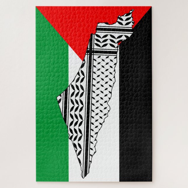 Puzzle Drapeau de Palestine et carte avec Keffiyeh Motif (Vertical)