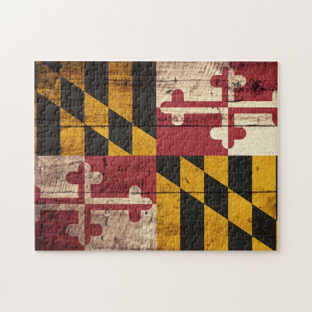 Puzzle Drapeau d'état du Maryland sur le vieux grain en (Horizontal)
