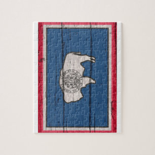 Puzzle Drapeau D'Etat Du Wyoming Sur Le Vieux Bois