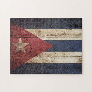 Puzzle Drapeau du Cuba sur le vieux grain en bois