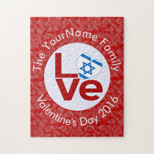 Puzzle Drapeau israélien lettres rouges LOVE blanc sur ro