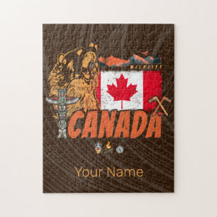 Puzzle Drapeau Vintage Du Canada Et Vacances Ours Grizzli