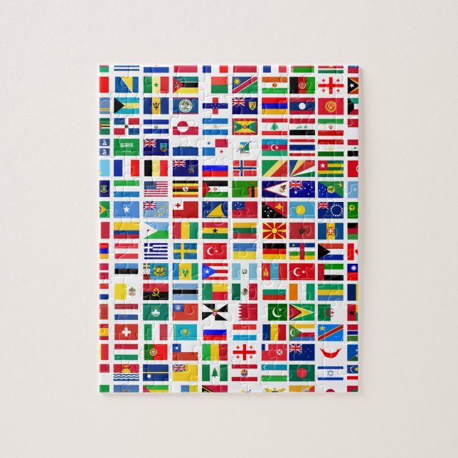 Puzzle drapeaux du monde contre blanc (Vertical)