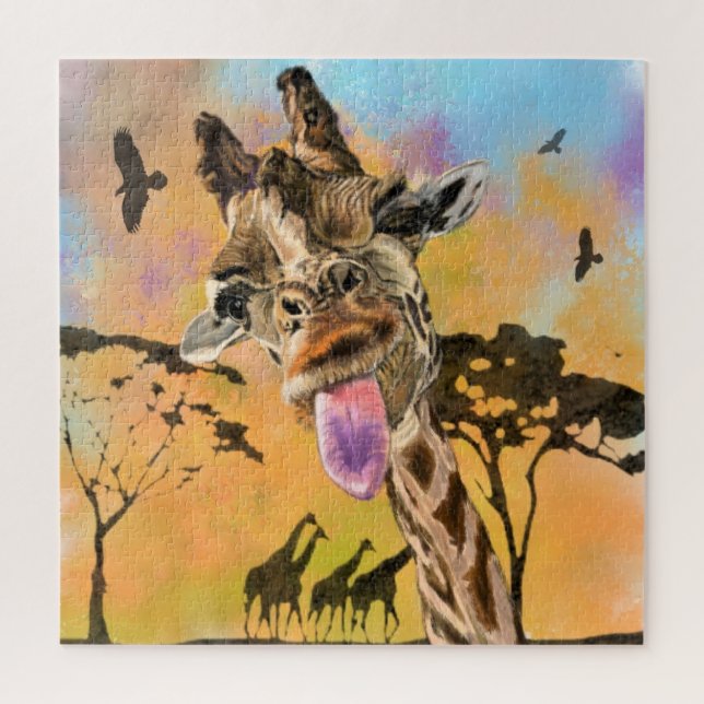 Puzzle Drôle Giraffe Tongue Sortie Éclat Joueur - Dessin (Vertical)