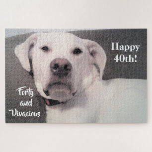 Puzzle Drôle mignon Grumpy Chien blanc 40e anniversaire N