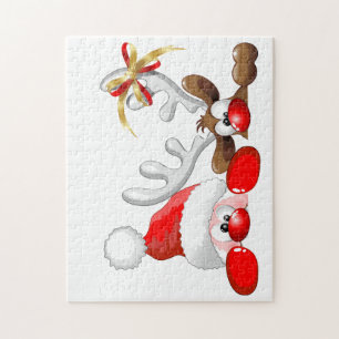 Puzzle Drôle Père Noël et Reindeer Cartoon