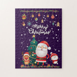 Puzzle Drôle Père Noël, Snowman, Reindeer Joyeux Noël