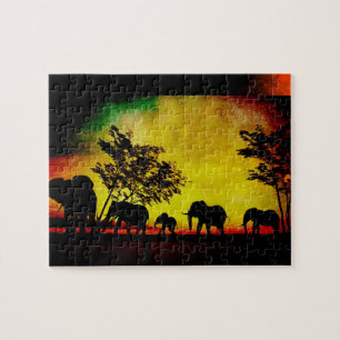 Puzzle du coucher de soleil des éléphants