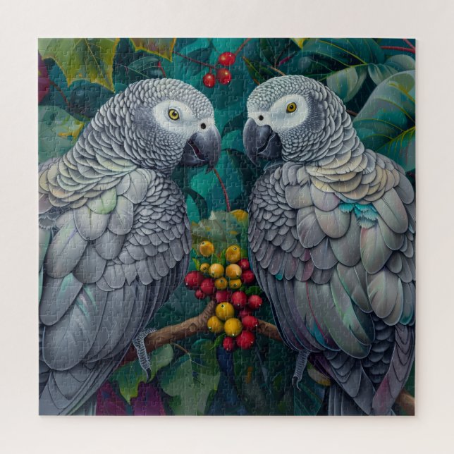Puzzle Duet de kakis-baies de perroquet gris africain (Vertical)