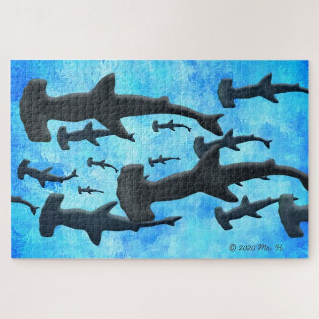 Puzzle École de requins à tête de marteau à Silhouette (Horizontal)