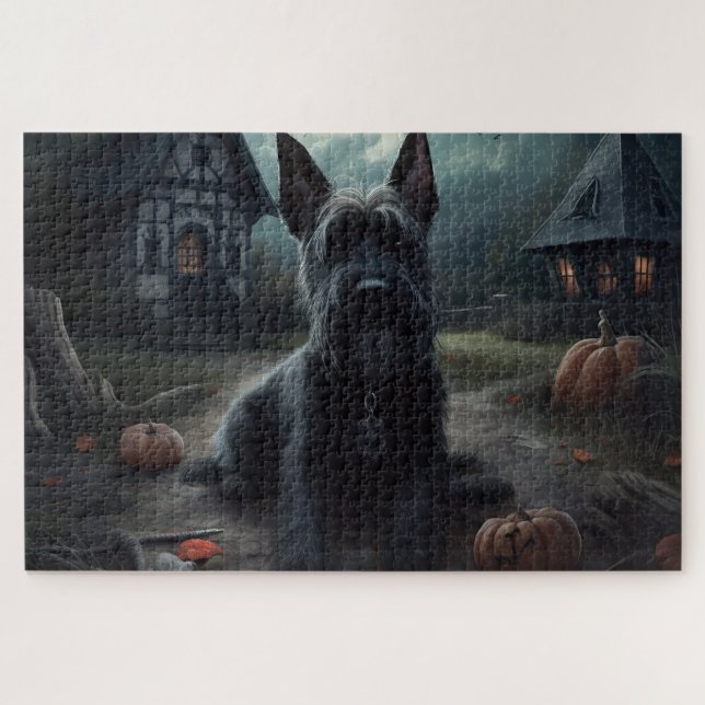 Puzzle Ecosse Terrier Citrouille Halloween effrayant (Horizontal)