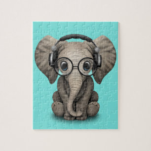 Puzzle Écouteurs de port et verre du DJ d'éléphant mig