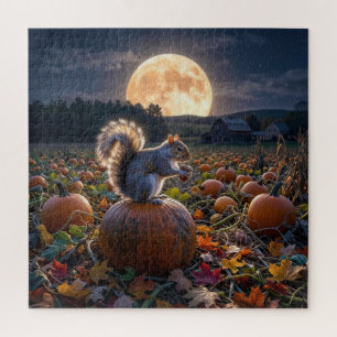 Puzzle Écureuil dans un champ de citrouilles