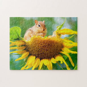 Puzzle Écureuil mangeant une photo/peinture de tournesol