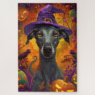 Puzzle Éffrayant Greyhound Chien Halloween sorcière et Ci
