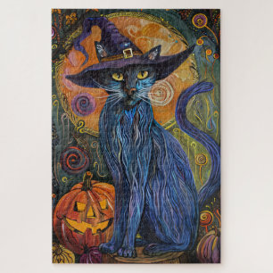 Puzzle Éffrayant Russe Bleu Chat Halloween Citrouille sor
