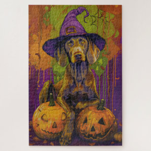 Puzzle Éffrayant Weimaraner Chien Halloween sorcière et C