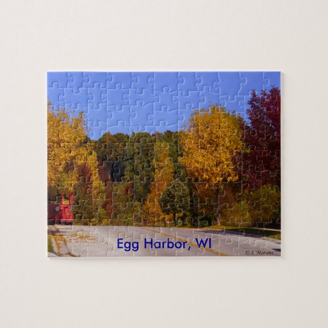 Puzzle Egg Harbour, WI automne saison avec chariot (Horizontal)
