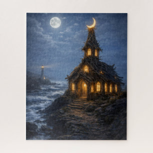 Puzzle Église côtière éclairée par la lune - 520 pièces