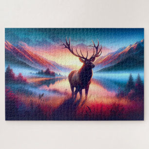 Puzzle Élan au lever du soleil, Montagnes, Faune