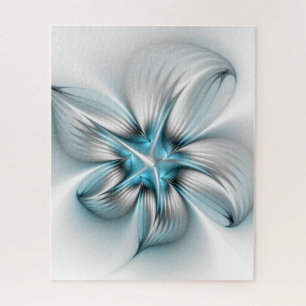 Puzzle Élégance florale Art moderne Abstrait bleu fractal