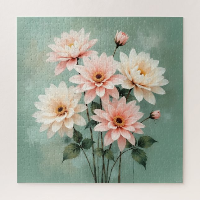 Puzzle Elegant Blush Chrysanthemum Art (Vertical)
