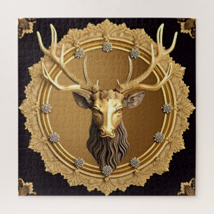 Puzzle Élégant Emblème de Cerf d'Or avec cadre Orné