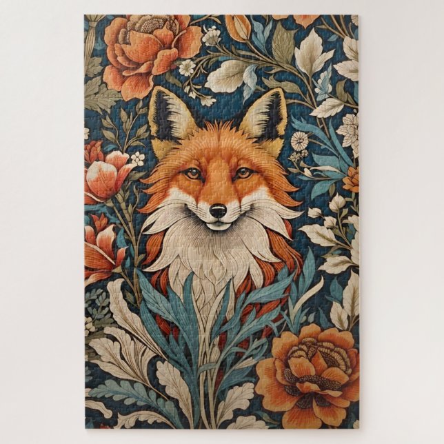 Puzzle Elégant Fox William Morris Inspiré Floral (Vertical)
